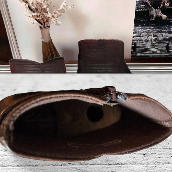 NIB CLARK'S "WISH MOOD" Brown Leather Ankle Boots IN BOX Size 7 - Picture 11 of 12